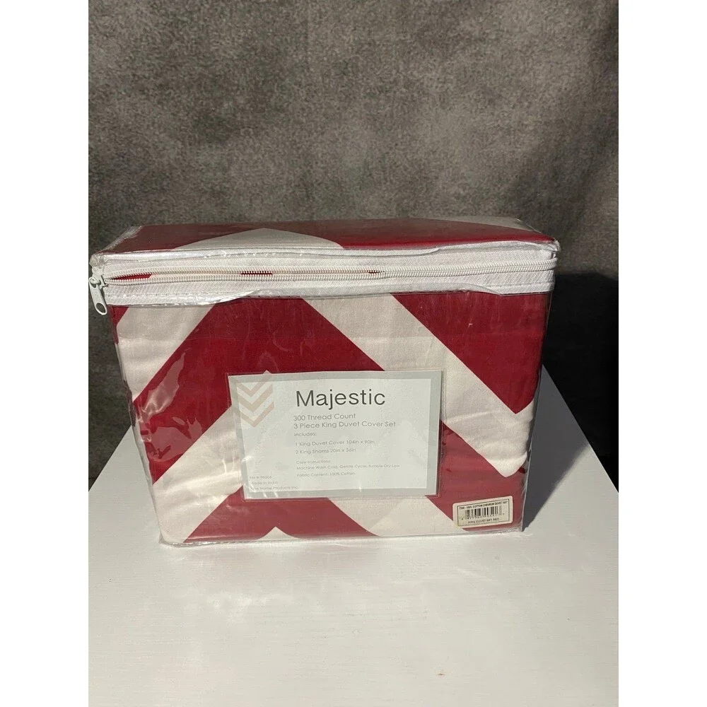 Majestic King Duvet Cover Set 3pc Red Chevron 100% Cotton 300 TC New